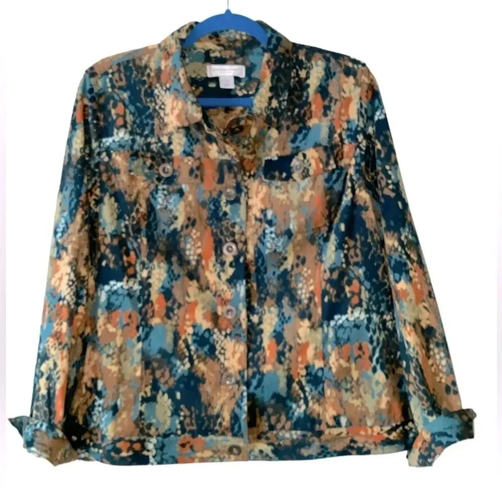 Christopher & Banks*  Faux Suede Camo Multicolored long sleeves Jacket Size XLP - Picture 2 of 7